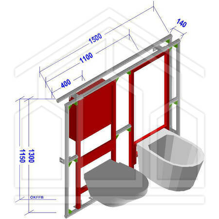 TECEprofil STRUT. COMPLETA WC+Bidet -1500x1250x140mm